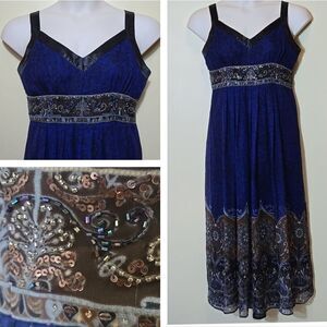 Signature Robbie Bee Silk Babydoll Maxi Dress Size 12 Beaded Sequin